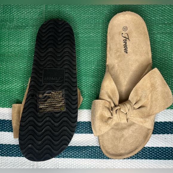 🎉✨ FOREVER LINK- Ingrid Bow Tan Suede Slide Sandals Women's Size 10 NWOT - Picture 12 of 15